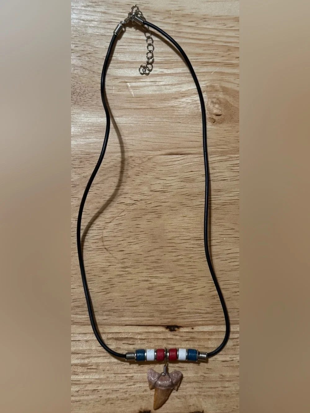 Handmade Men's Black Cord Necklace with Shark Tooth Pendant